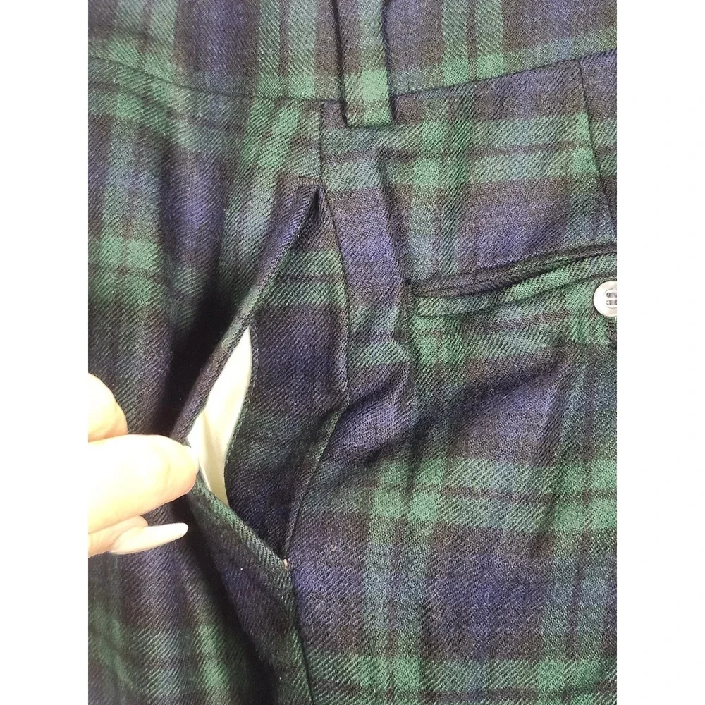 Vintage Mens Black Watch Tartan Plaid 100% Pure Wool Trousers Pants Sz 33 Preppy